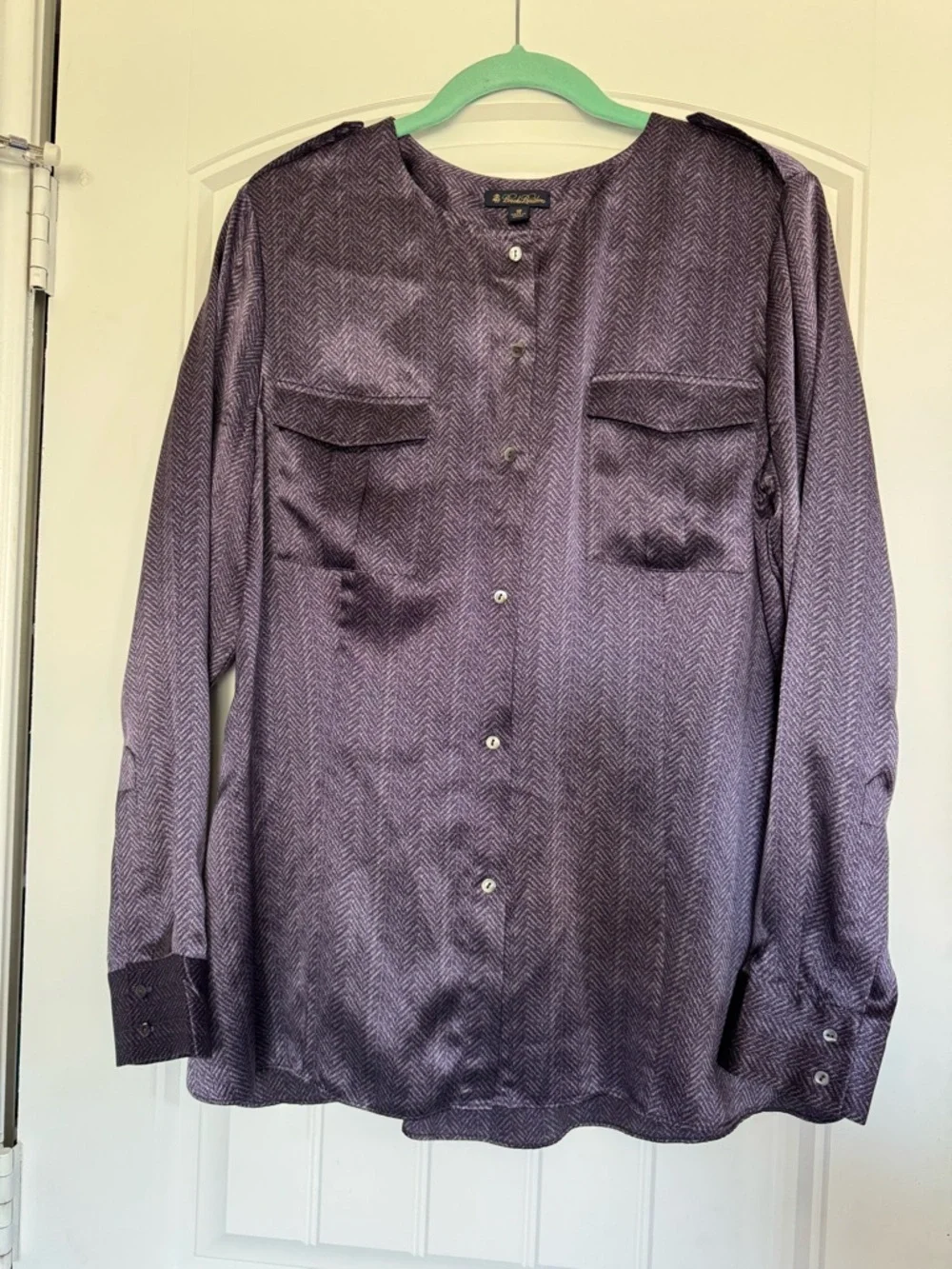 Brooks Brothers 100% Silk Lavender Herringbone Button Front Blouse